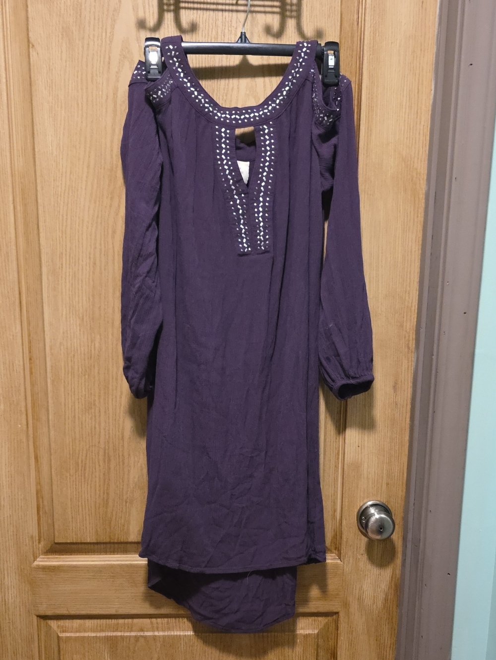 Knox Rose Purple Cold-Shoulder Embellished Long-Sleeve Dress